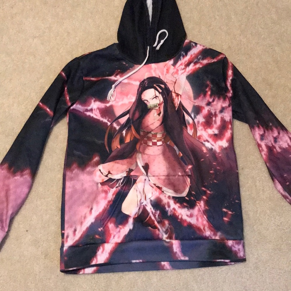 Anime Graphic Hoodie with Pink and Black Design